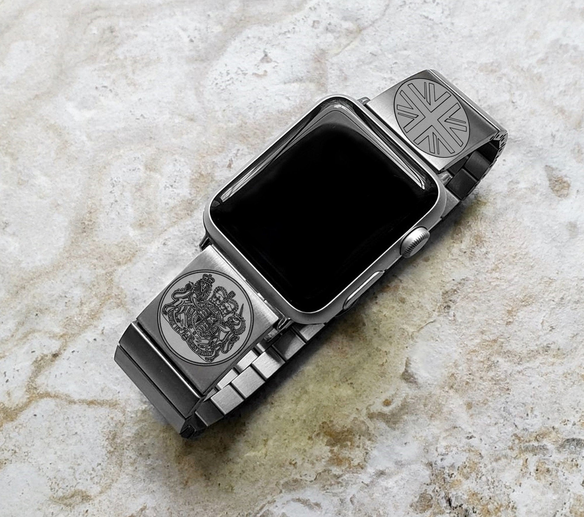 Apple Watch Band Great Britain UK Symbols Compatible with Ultra 2 9 8 7 SE 6 5 4 3 2 49mm 45mm 44mm 42mm 41mm 40mm 38mm Engraved Strap UKS